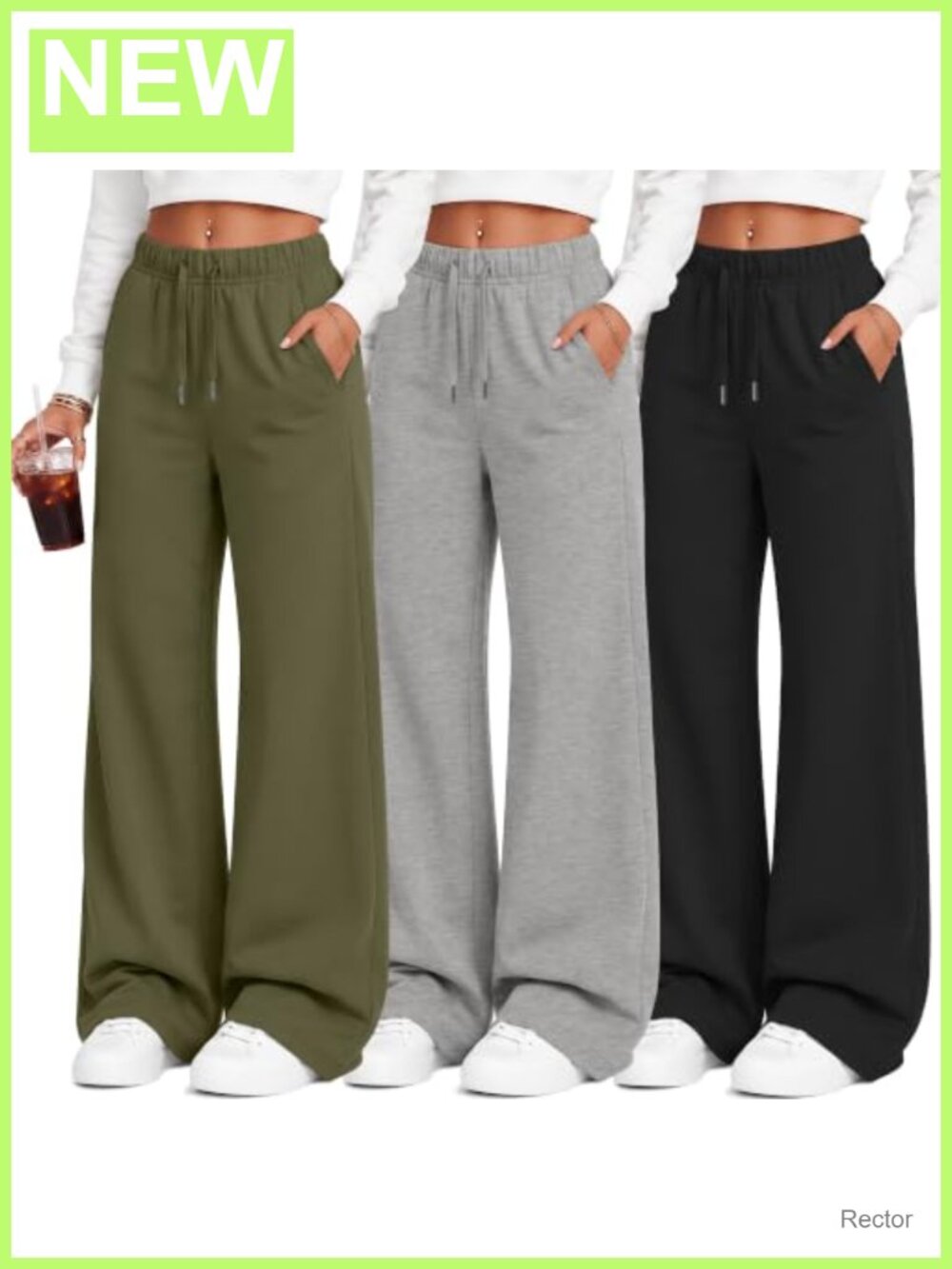 Girls Wide Leg Sweatpants 3 Pack Drawstring Pockets Active Pants